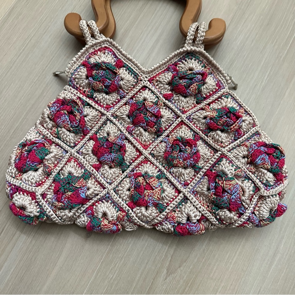 Ricardo Beverly Hills Handbag Woven W/ Wood Handles Lined Zip Floral Purse RARE - Picture 16 of 16